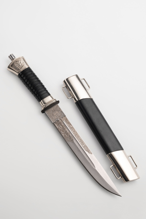 Нож Пластунский с резьбой мельхиор фото 