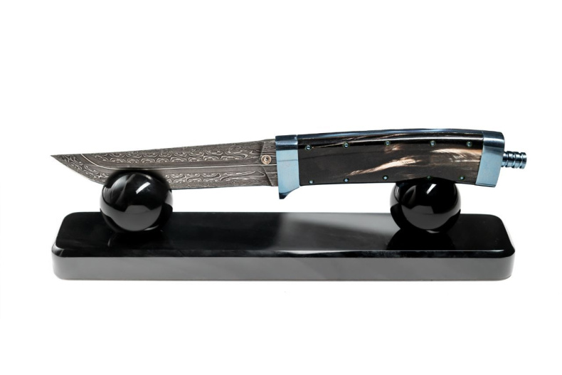 Нож Композиция Океан(дамаск,рог буйвола,нат.камень)  Нож Композиция Океан(дамаск,рог буйвола,нат.камень) фото